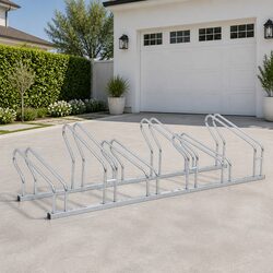 Bicycle Stand Floor Freestanding 6 Bikes Storage Rack Silver Galvanised Steel