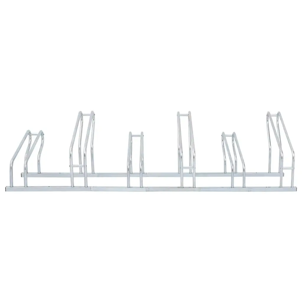 Bicycle Stand Freestanding 6 Bikes Storage Rack Silver Galvanised Steel