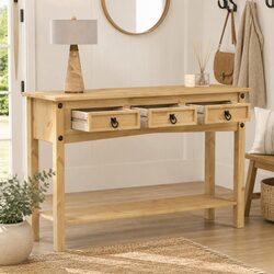 Console Table 114x34.5x73cm Solid Wood Pine 3 Drawers Hallway Accent End Table