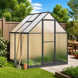 Greenhouse Aluminium Frame Polycarbonate Panels Anthracite 169x169x202 cm Garden