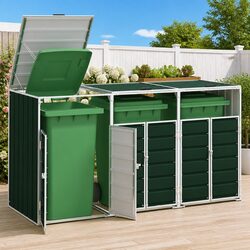 Green Triple Bin Enclosure for a Tidy Outdoor Space