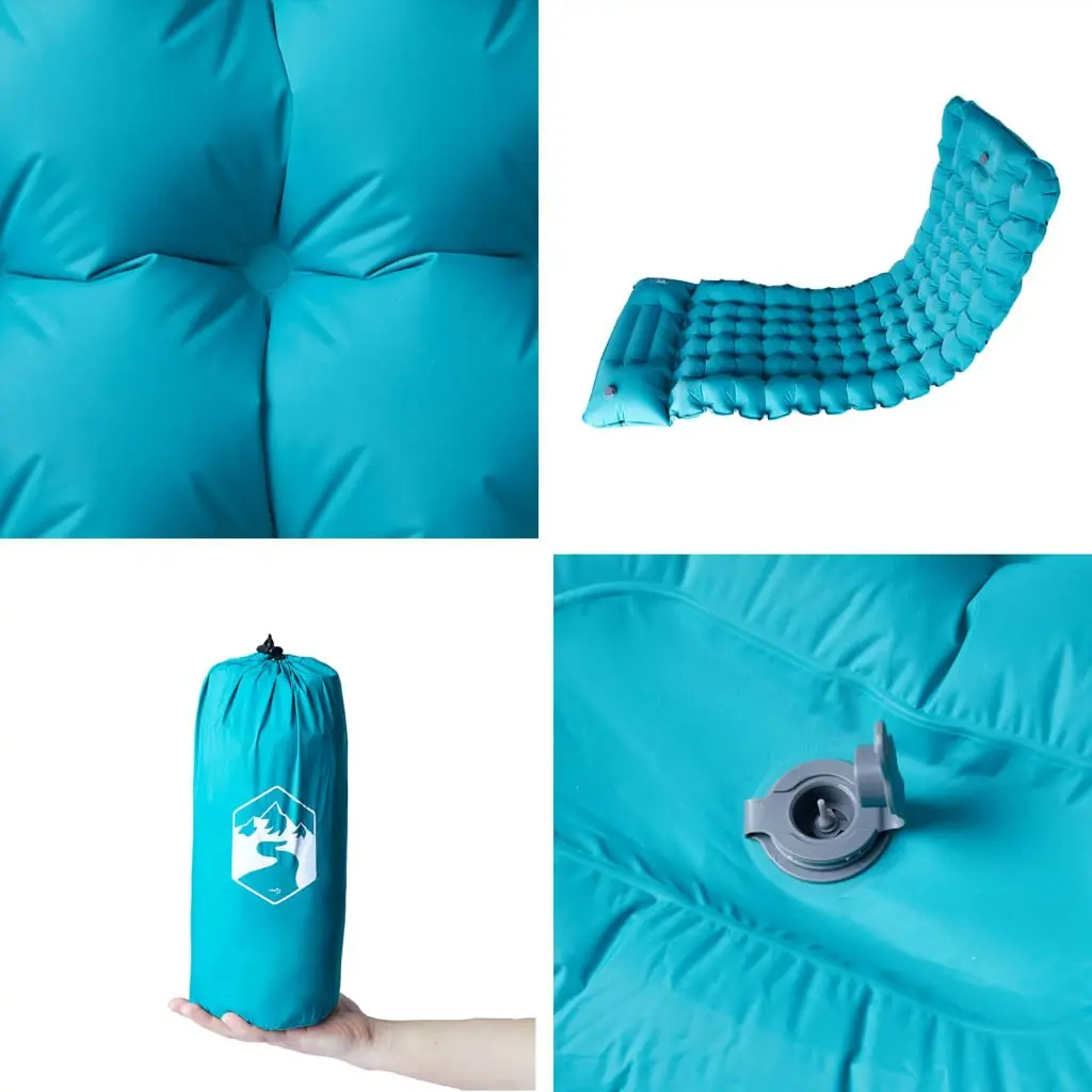 Self Inflating Camping Mattress 1-Person with Integrated Pillow and Foot Pump Blue