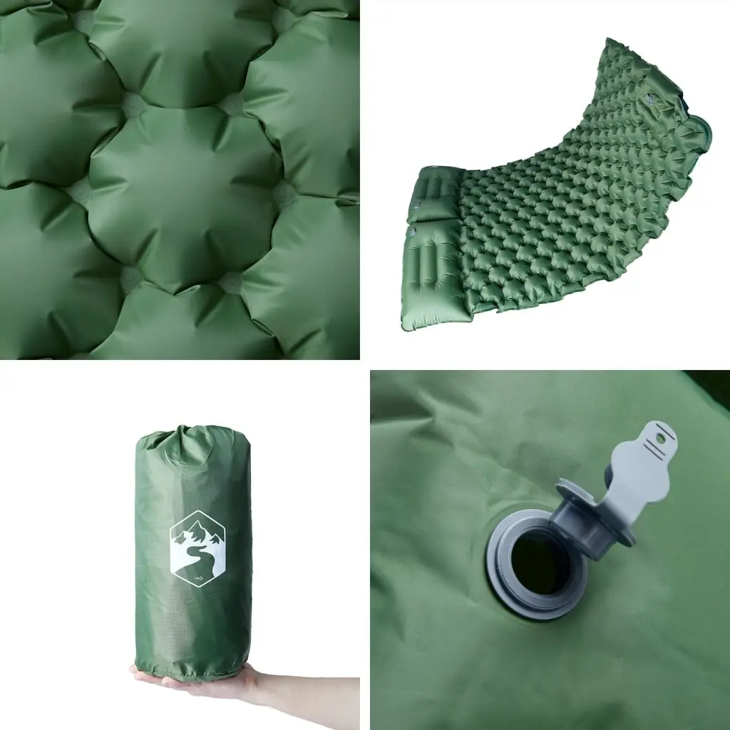 Self Inflating Camping Mattress 2 Person with Integrated Pillows Quick Inflation Green