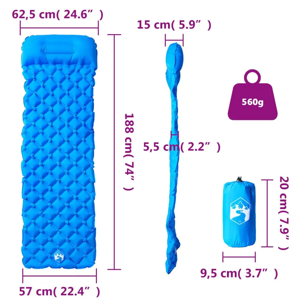 Inflatable Camping Mattress 6 cm Thick with Integrated Pillow Portable Sleeping Pad