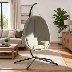 Elevate Your Outdoor Space with a Beige Hanging Egg Chair