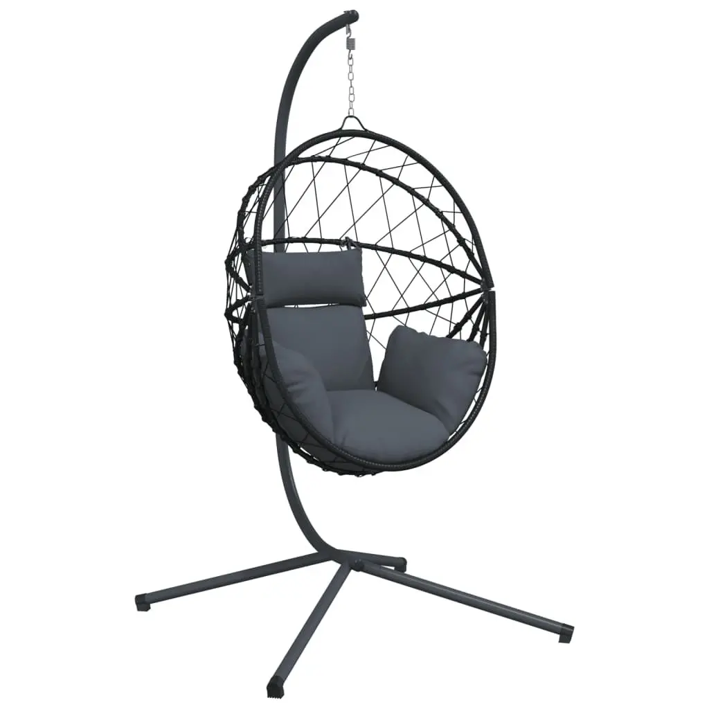 Hanging Egg Chair with Stand Anthracite Rattan Steel Frame Garden Swing