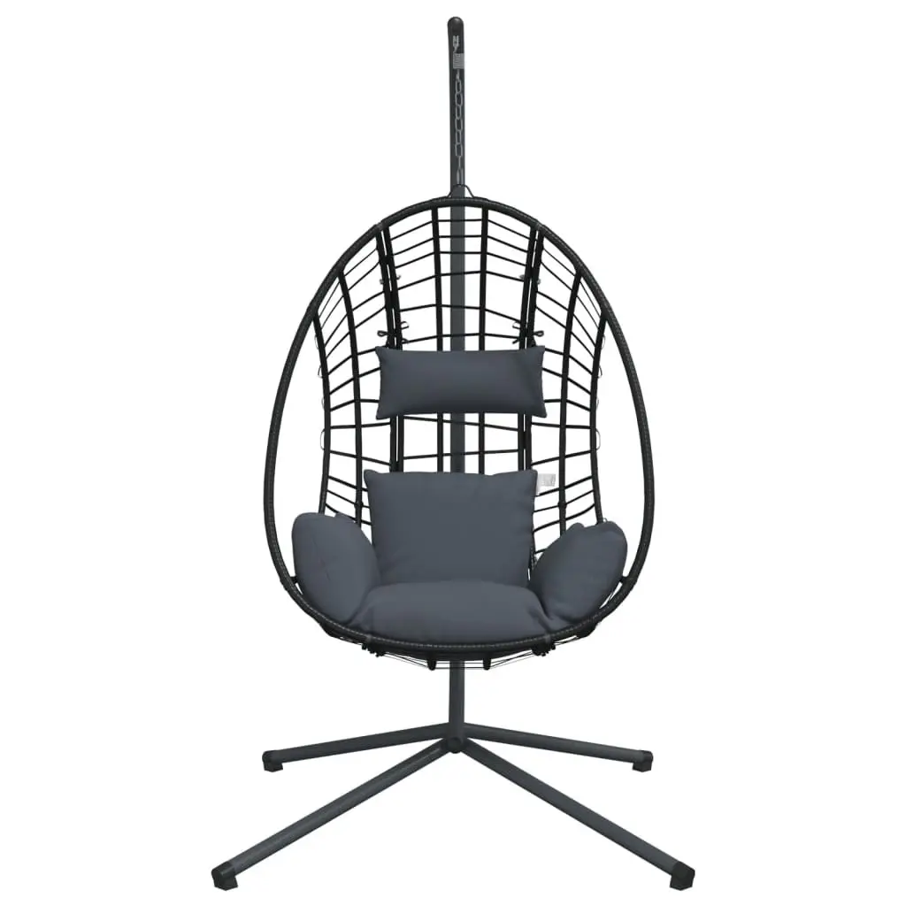 Hanging Egg Chair with Stand Anthracite Rattan Steel Frame Outdoor Swing