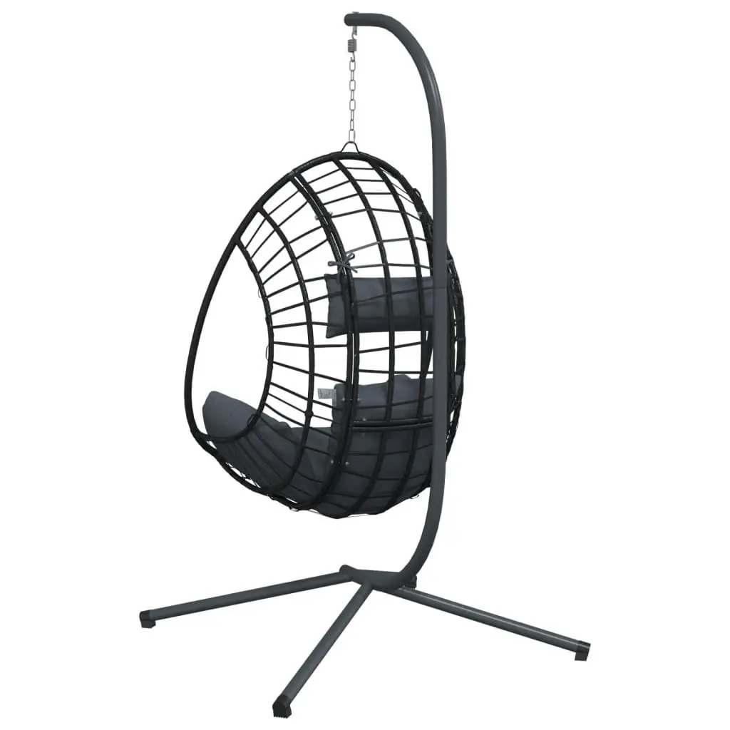 Hanging Egg Chair with Stand Anthracite Rattan Steel Frame Outdoor Swing