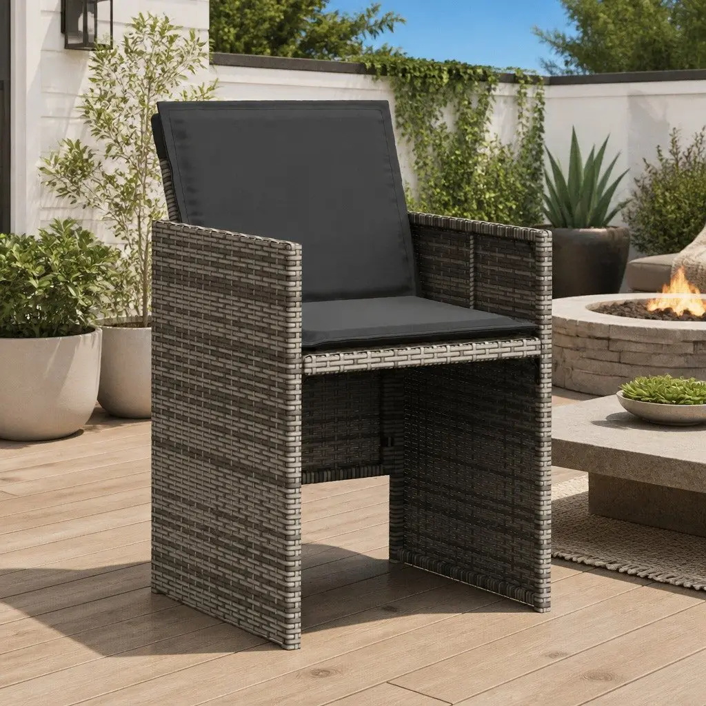 Outdoor Chairs 4 Piece Garden Seating Grey Poly Rattan with Cushions Foldable Backrest