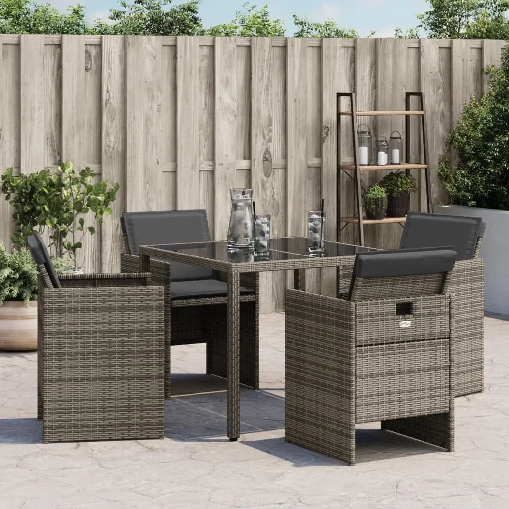 Outdoor Chairs 4 Piece Garden Seating Grey Poly Rattan with Cushions Foldable Backrest