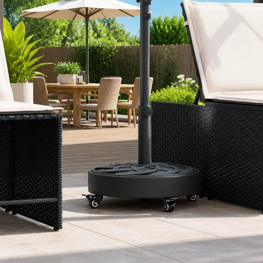 Parasol Base Round Black Durable Plastic Shell Concrete Filled Lockable Castors