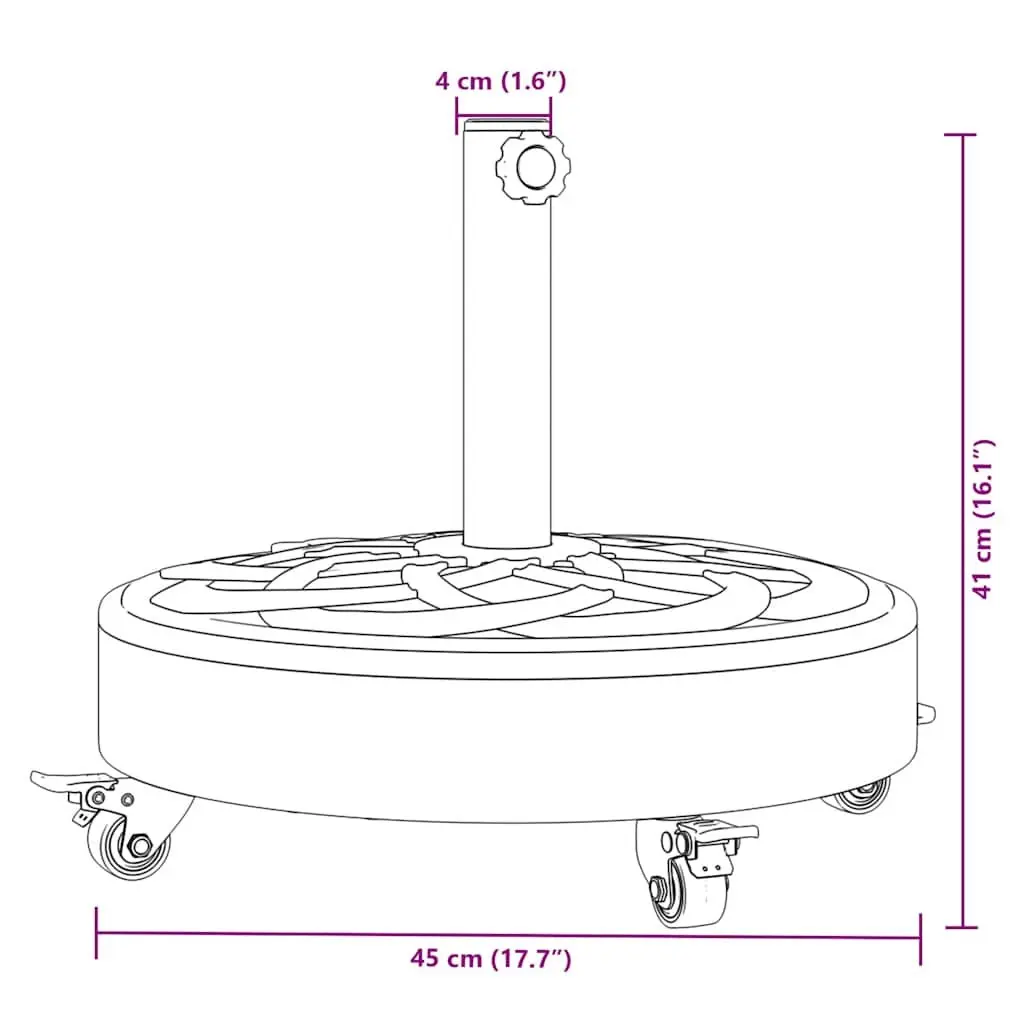 Parasol Base Round Black Durable Plastic Shell Concrete Filled Lockable Castors