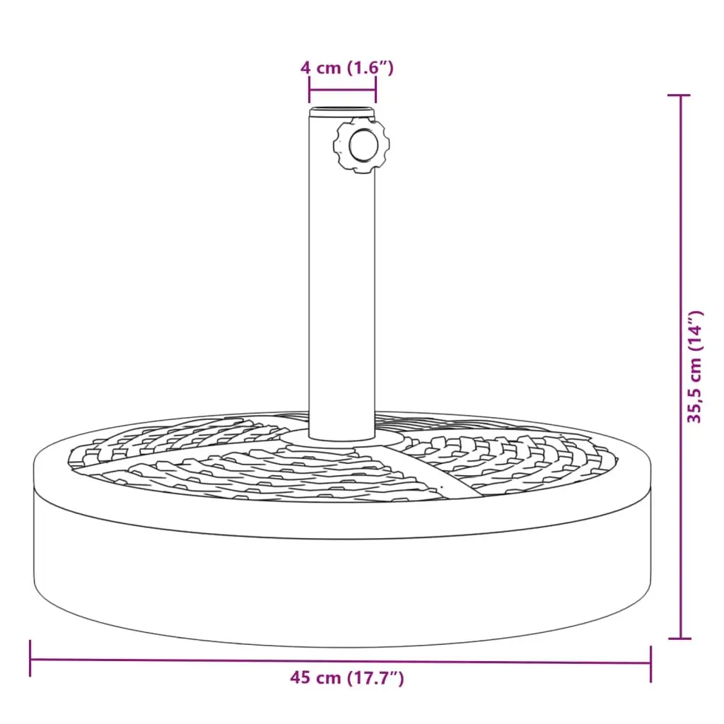 Round Parasol Base 25 kg Heavy-Duty Outdoor Umbrella Stand with Black Pole Adapter for 38 48mm Poles