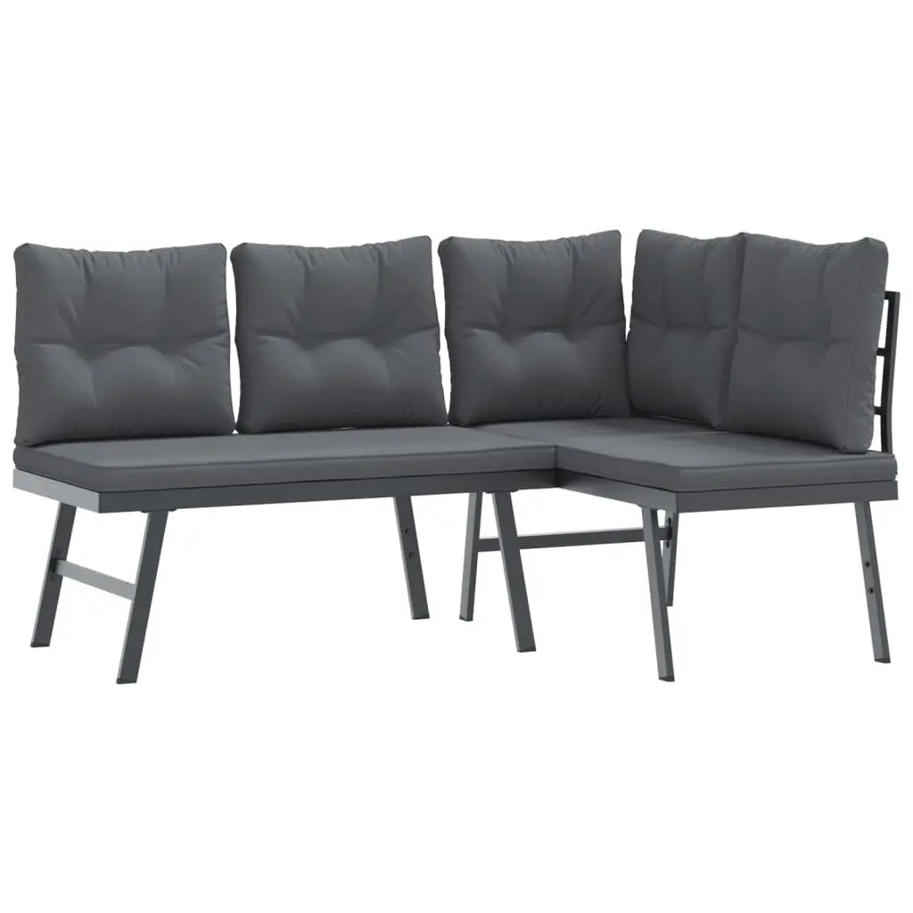 Outdoor Garden Benches 2 Piece Set Black Steel Frame with Cushions