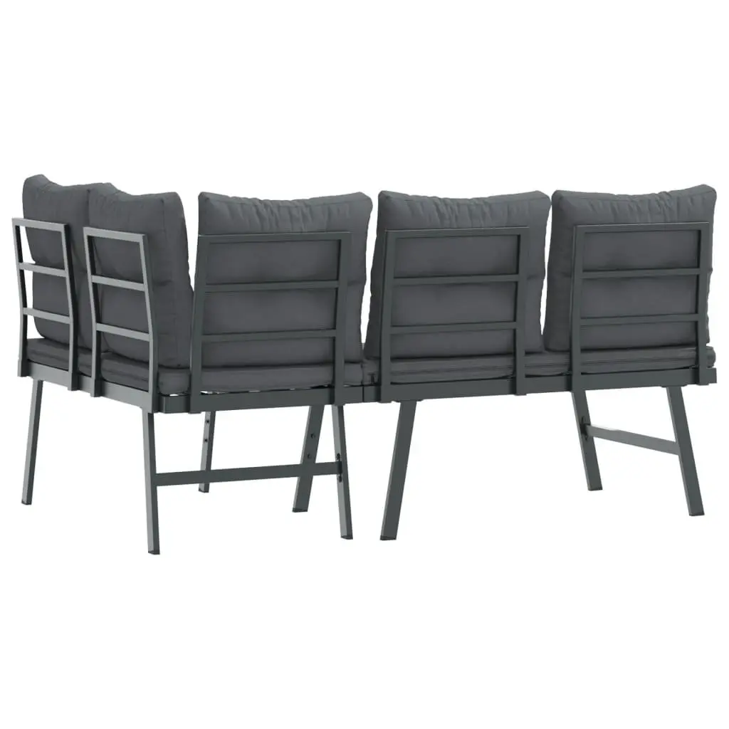 Outdoor Garden Benches 2 Piece Set Black Steel Frame with Cushions
