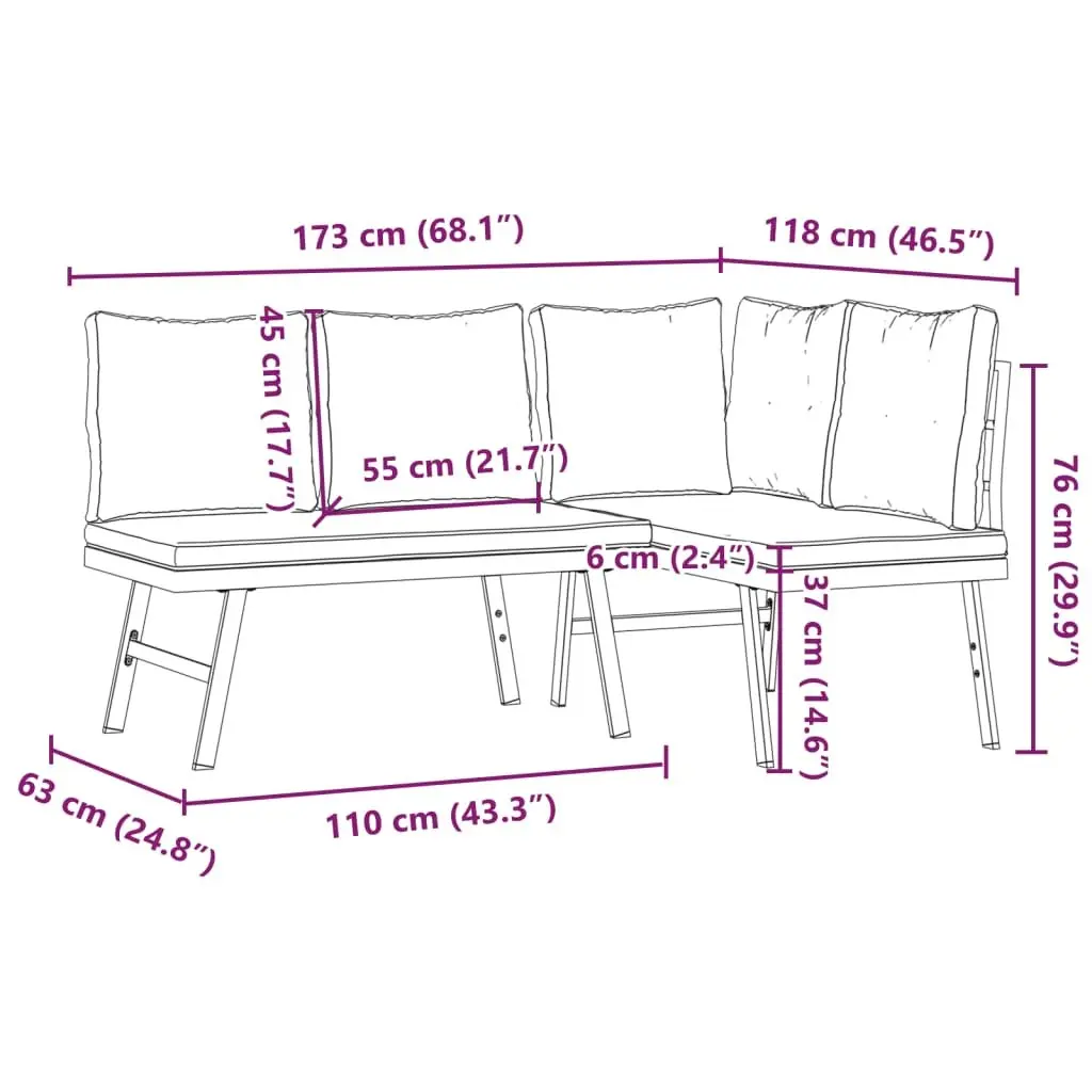 Outdoor Garden Benches 2 Piece Set Black Steel Frame with Cushions