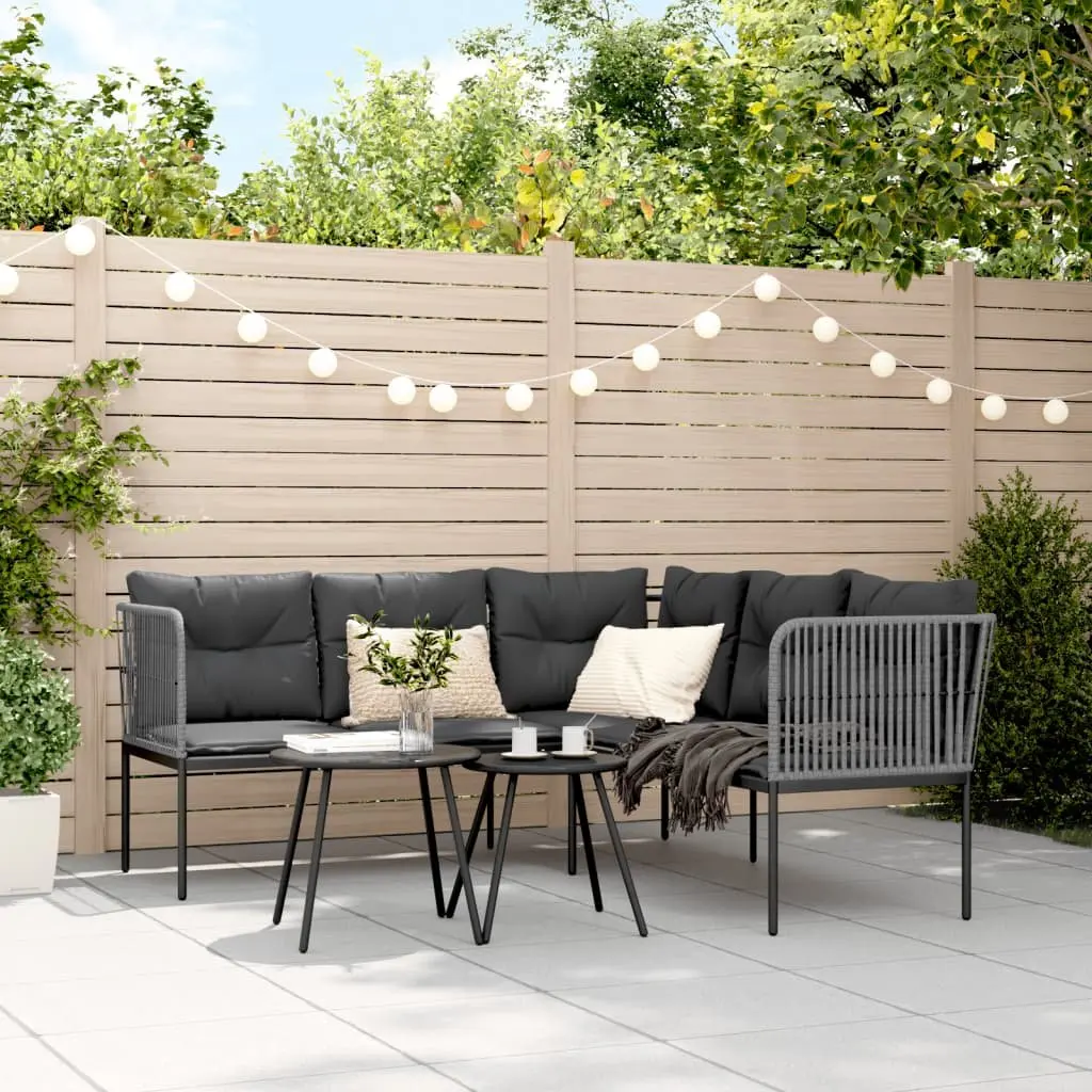 L Shaped Outdoor Sofa Black Textilene Cushions Powder Coated Steel Frame Garden Patio Seating