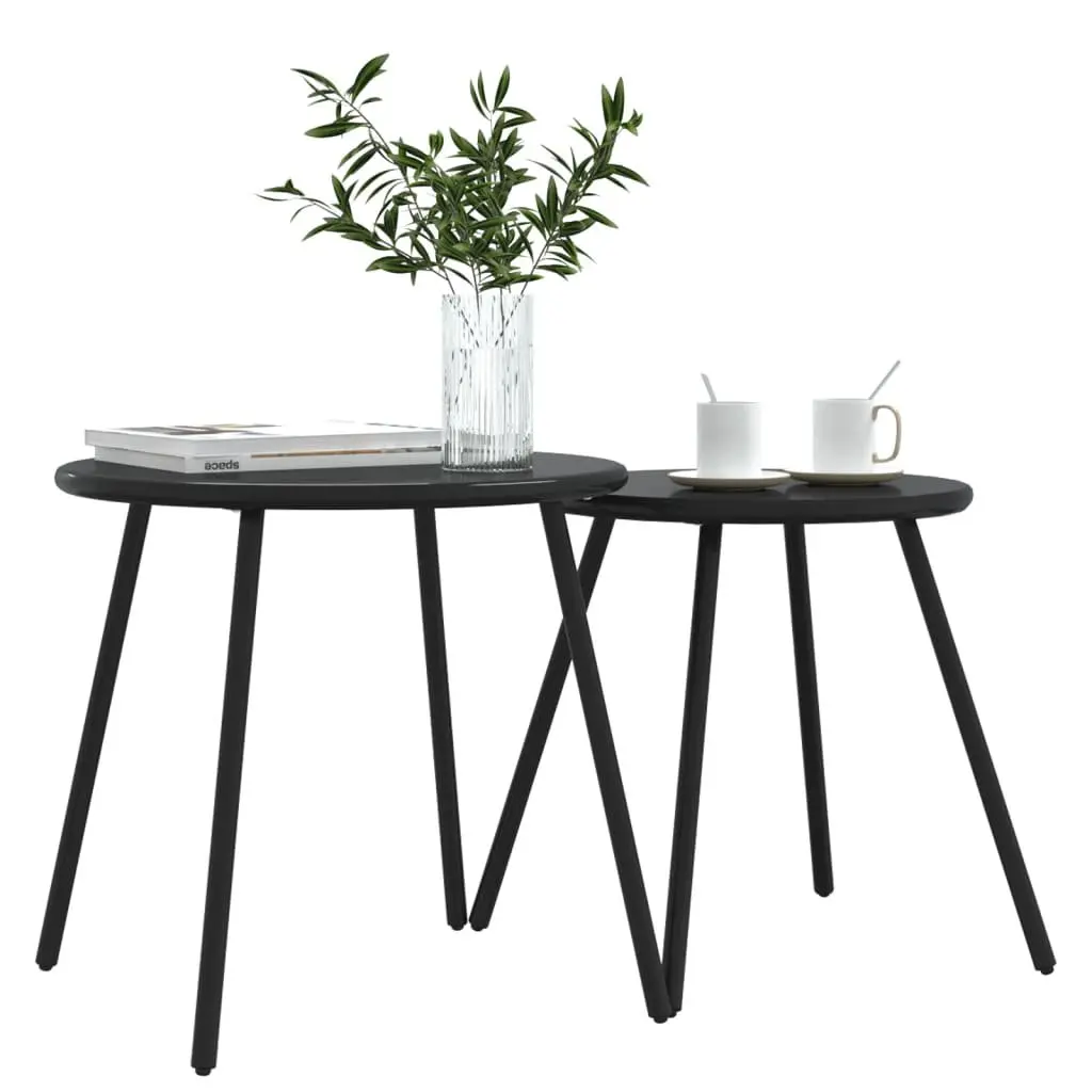 Outdoor Coffee Tables Set of 2 Round Black Steel Frame Durable Garden Patio Furniture
