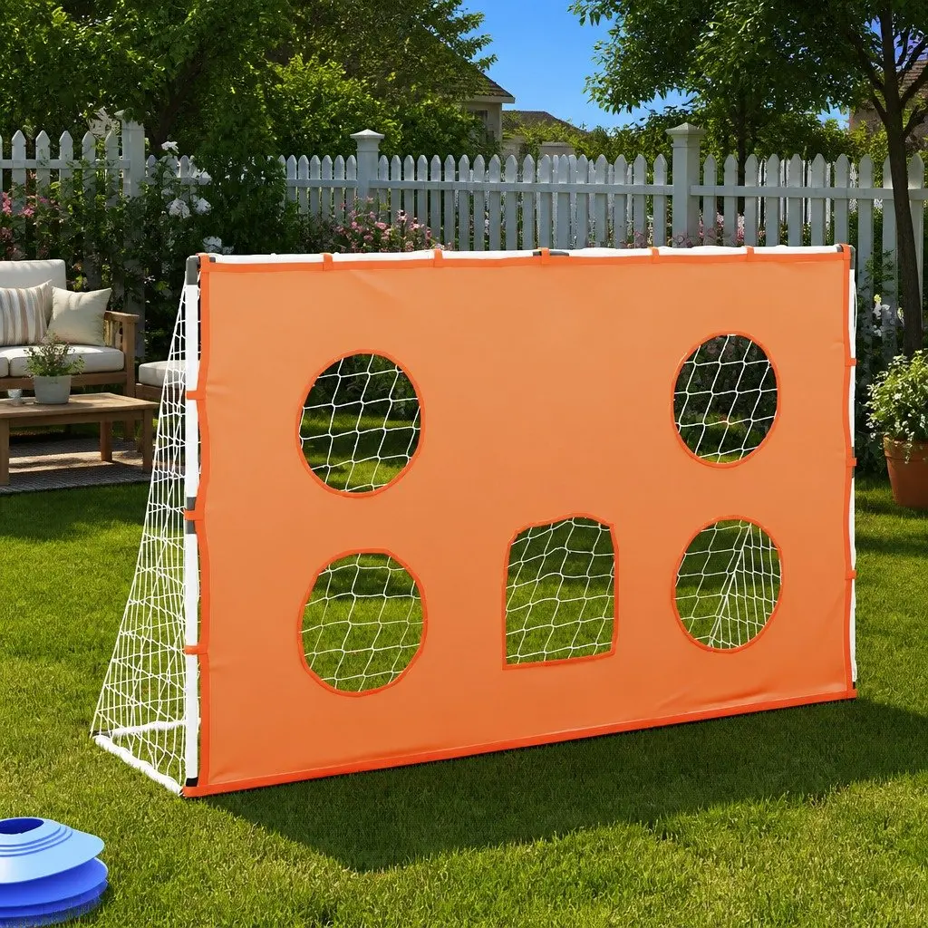 Kids Football Goal 182x62x118cm with Target Mat and Ball for Indoor Outdoor Play
