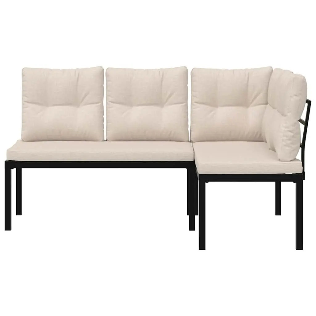 Outdoor Garden Benches 2 pcs with Cushions Black Steel Patio Seating Furniture