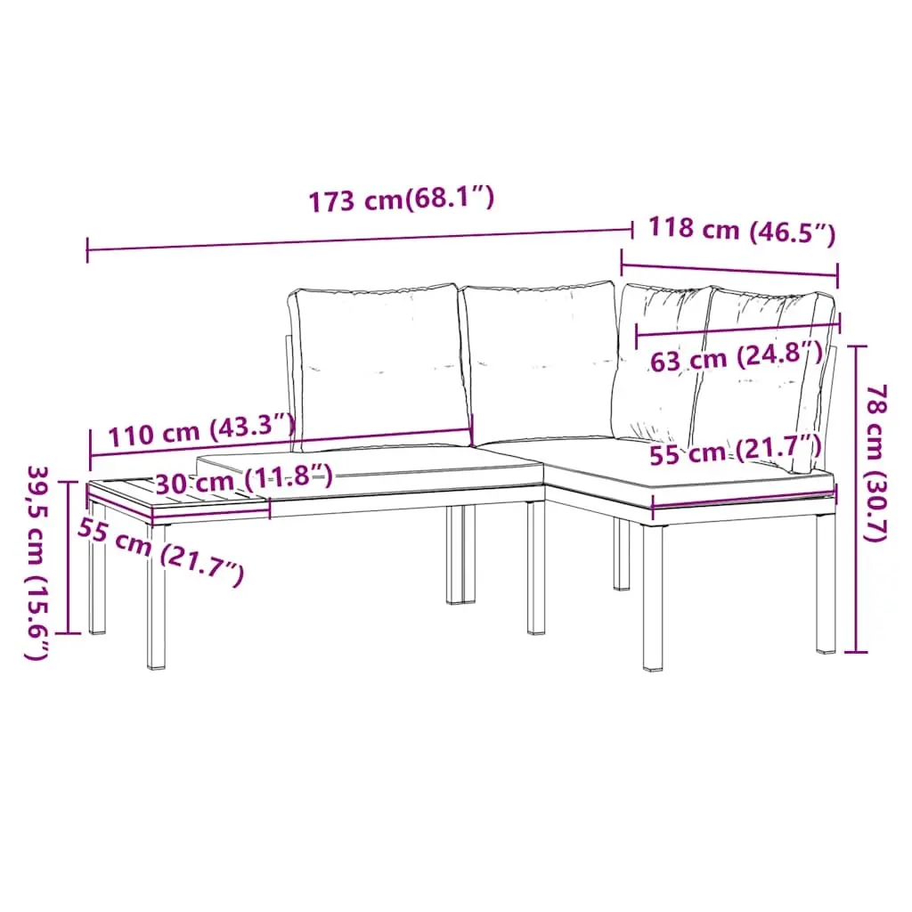 Outdoor Garden Benches 2 pcs Cushions Black Steel Frame Patio Seating Set