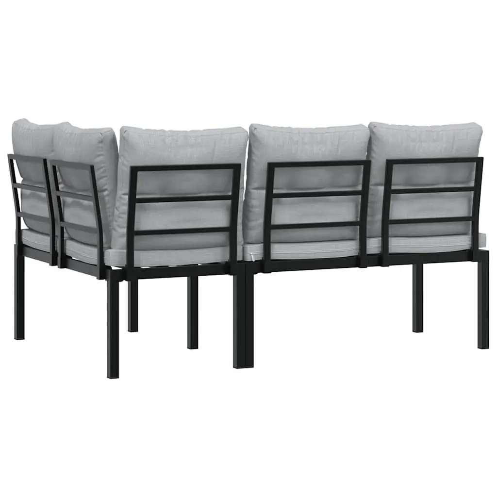 Outdoor Garden Benches 2 Pieces Black Steel Frame with Cushions