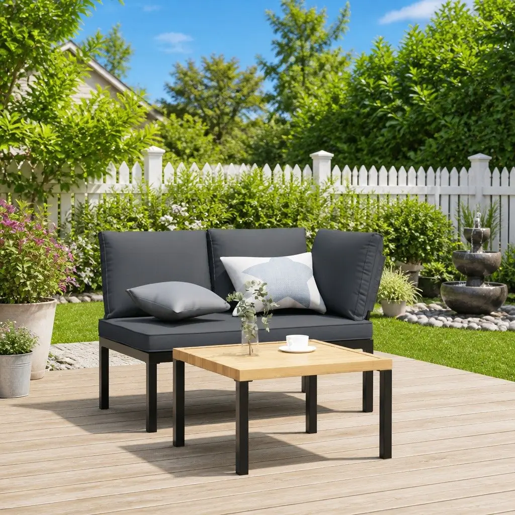 Garden Bench Aluminium Frame with Padded Cushions Black