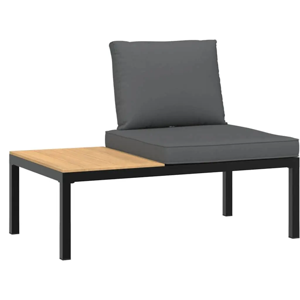 Garden Bench Black Aluminium Frame with Cushions Integrated Side Table