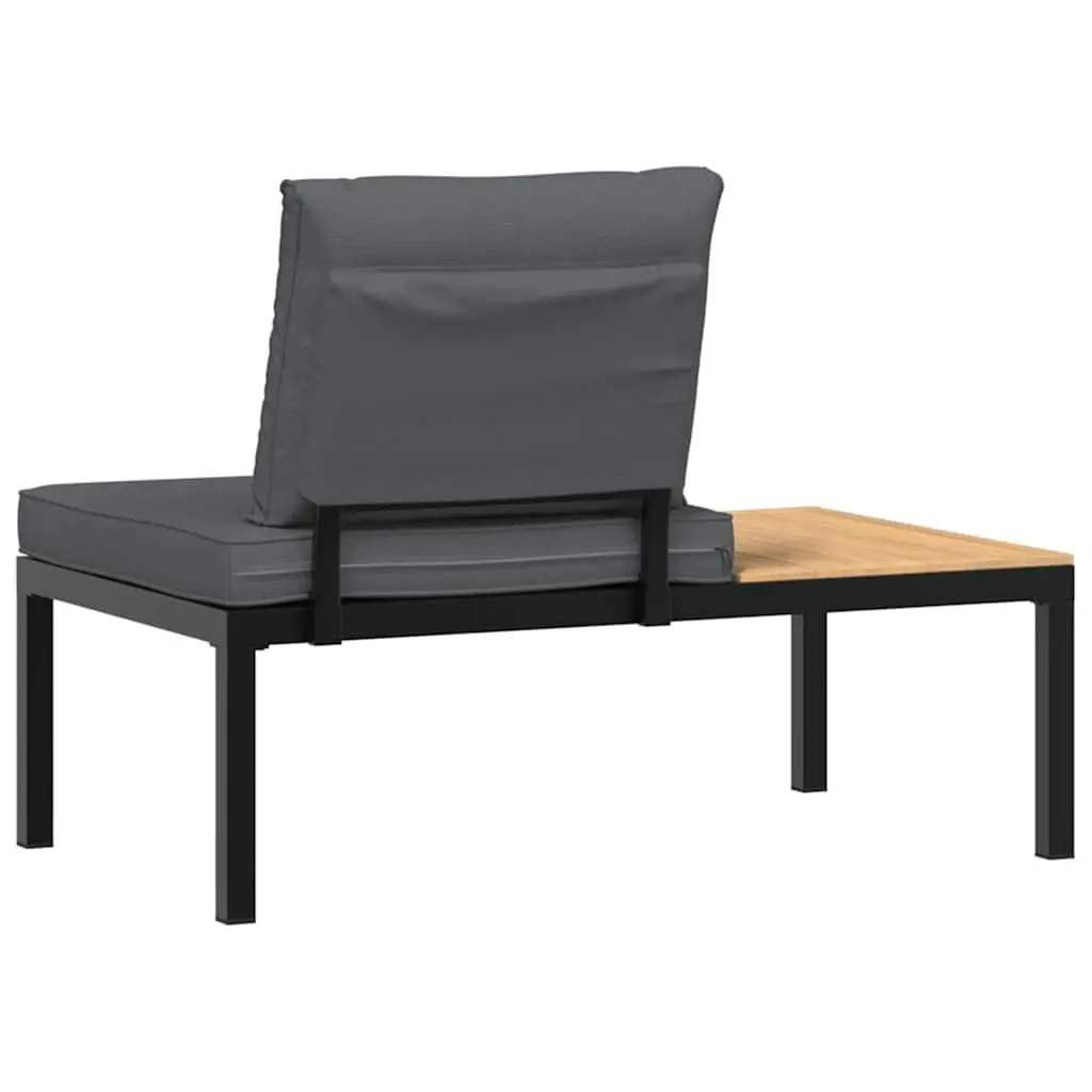 Garden Bench Black Aluminium Frame with Cushions Integrated Side Table