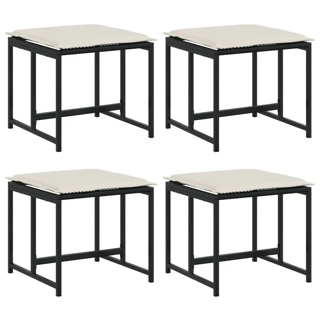 Garden Stools 4 Pieces Black Outdoor Foot Rests with Removable Cushions