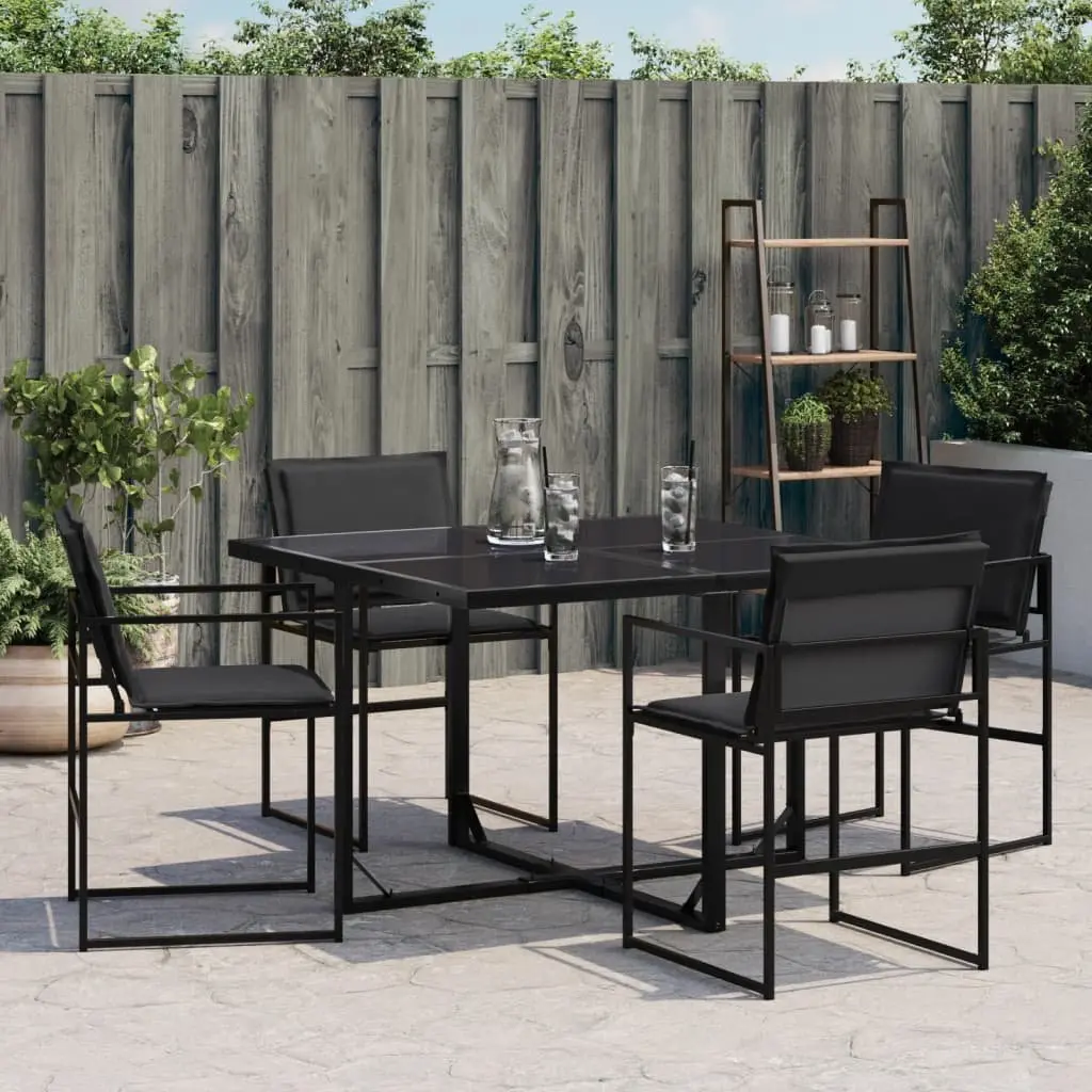 4 Piece Outdoor Chairs Set Textilene Seat Cushions Black Steel Frame Durable Construction