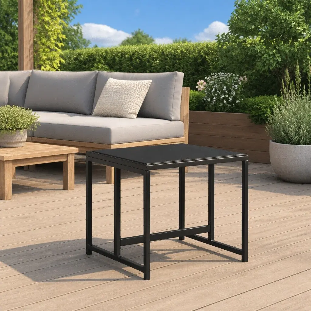 Outdoor Garden Stools 4 Pieces Black Steel Textilene Footrest Patio Lounge