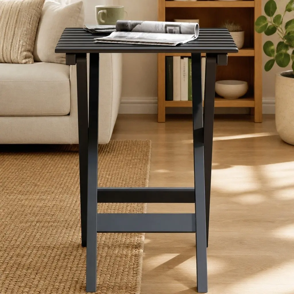 Foldable Side Table Black Outdoor Indoor Poplar Wood Portable Lightweight Patio