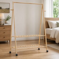 Brown Bamboo Clothes Rack with Shelves Enhances Your Space