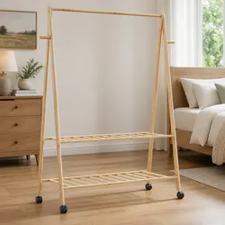 Brown Bamboo Clothes Rack with Shelves Enhances Your Space