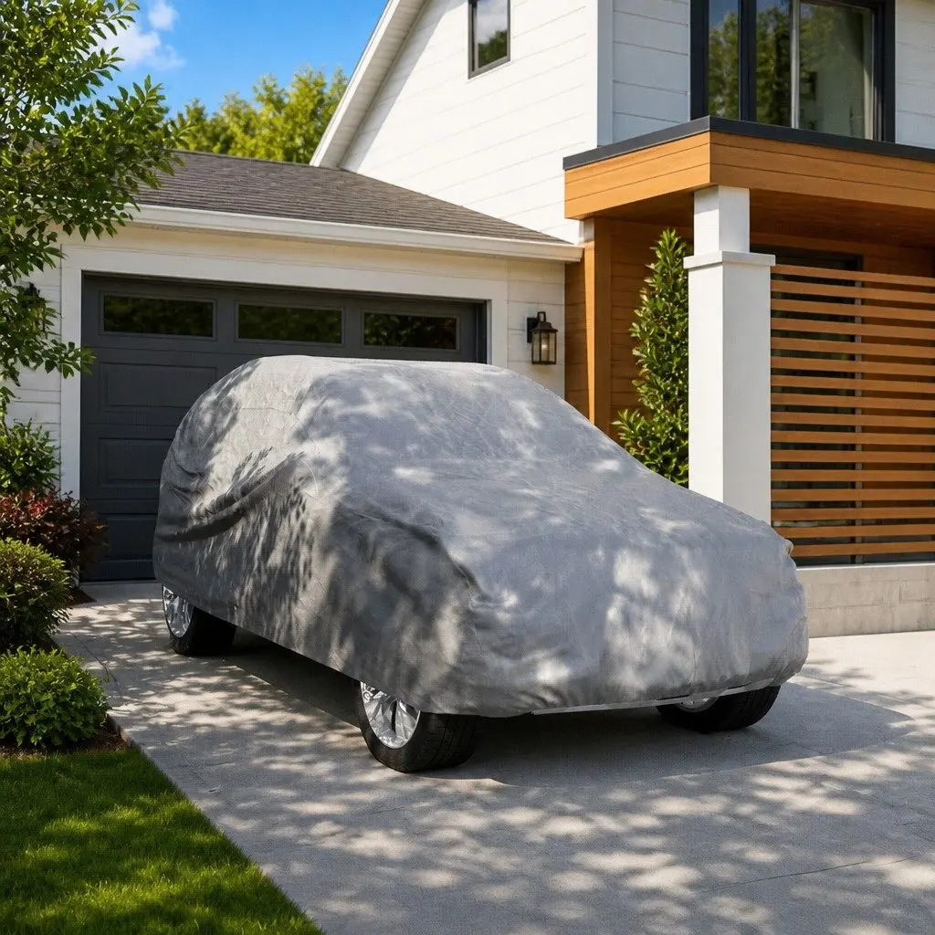 SUV Car Cover M Size Grey Non-Woven Fabric Windproof Protection