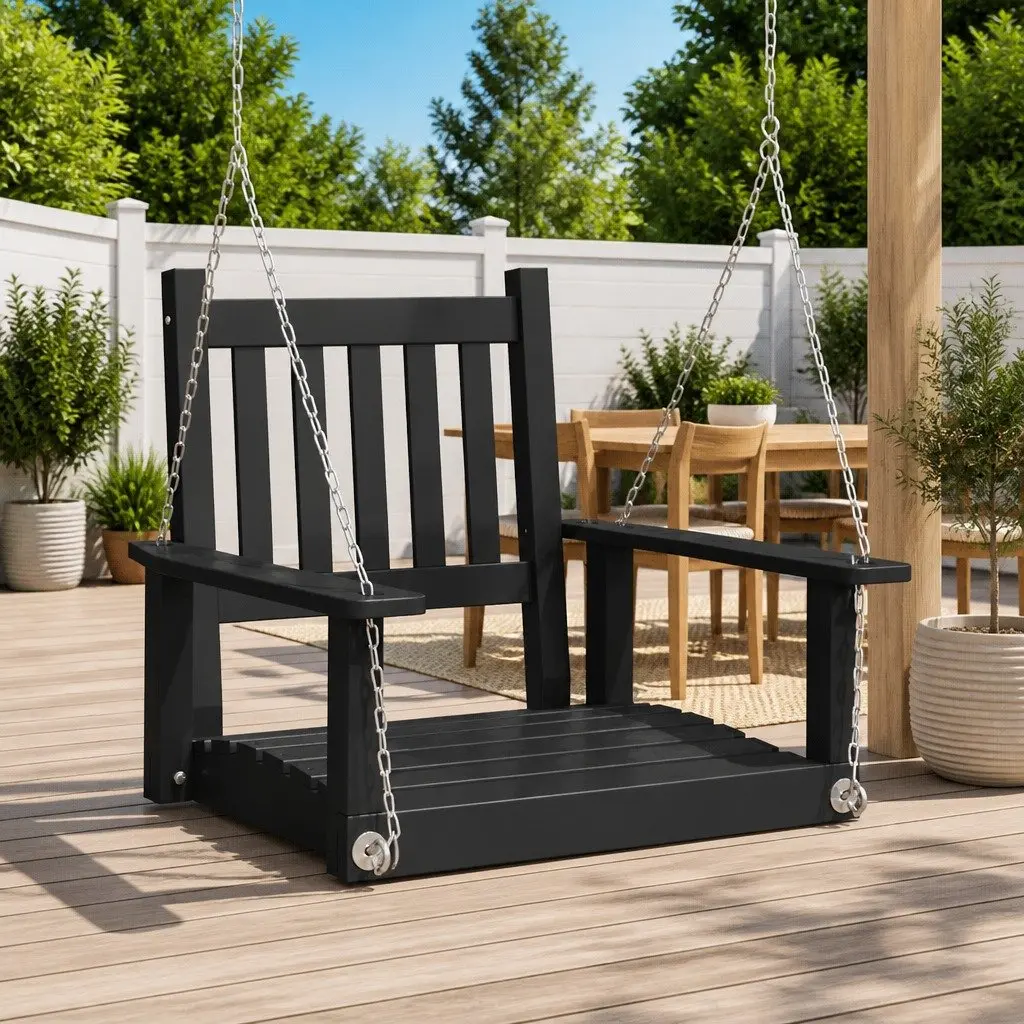 Garden Swing Chair Black Solid Wood Fir Ergonomic Backrest with Metal Chains