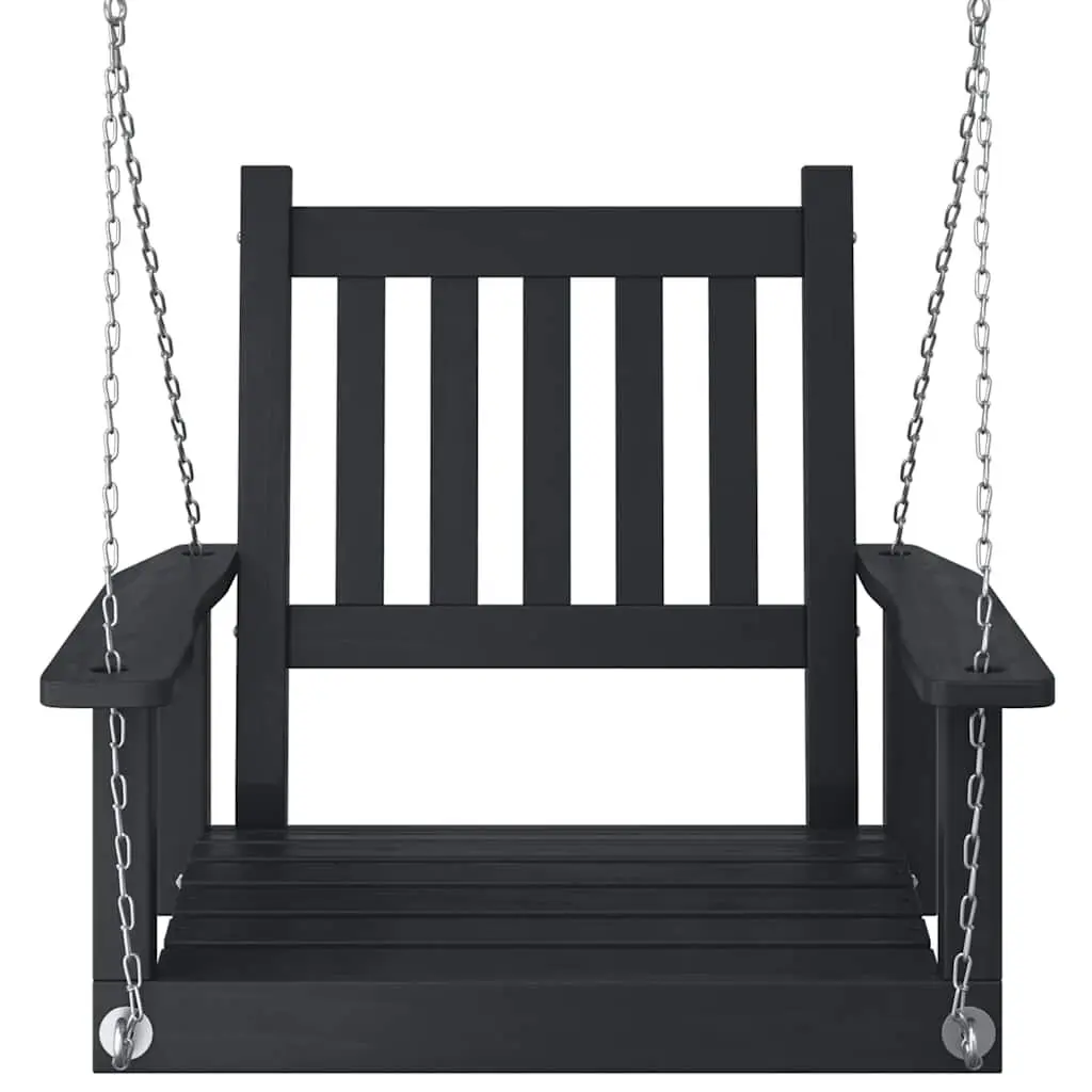 Garden Swing Chair Black Solid Wood Fir Ergonomic Backrest with Metal Chains