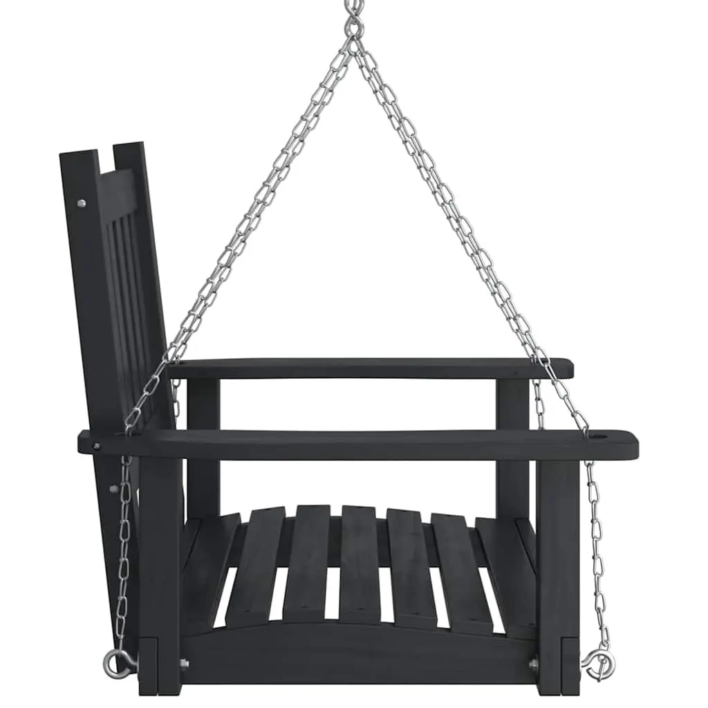 Garden Swing Chair Black Solid Wood Fir Ergonomic Backrest with Metal Chains