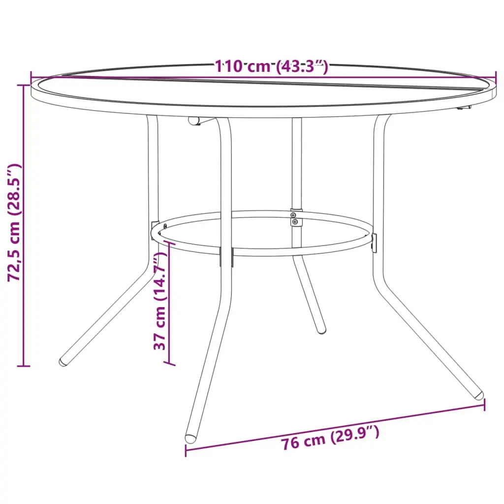 Round Patio Table 110cm Powder-coated Steel Outdoor Garden Dining