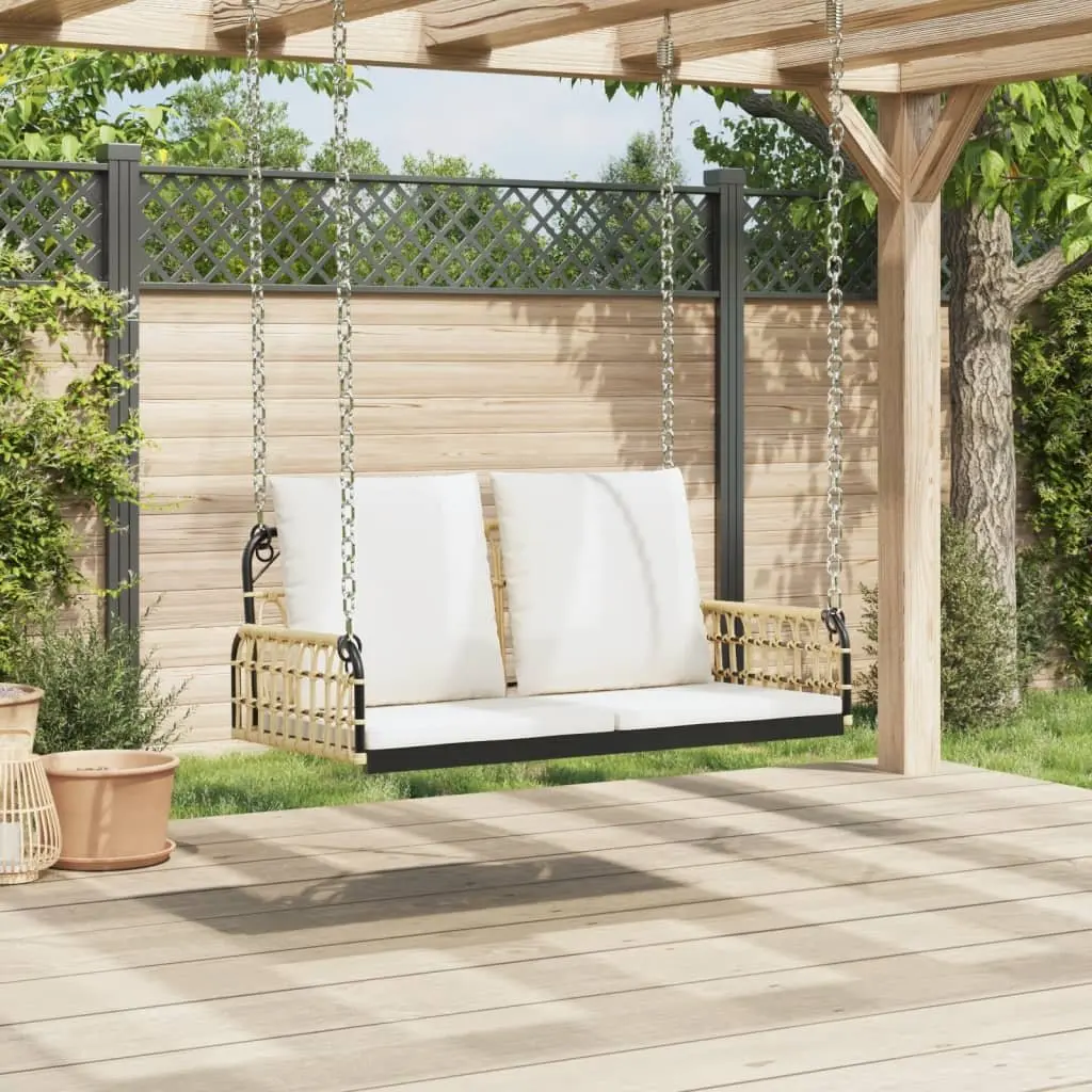 Swing Bench Outdoor Garden Seating Poly Rattan Steel Frame with Cushions Brown