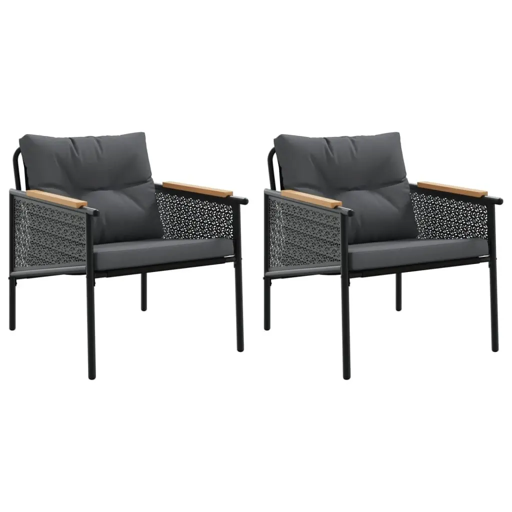 Garden Chairs 2 pcs Black Steel Frame Cushioned Outdoor Furniture Set