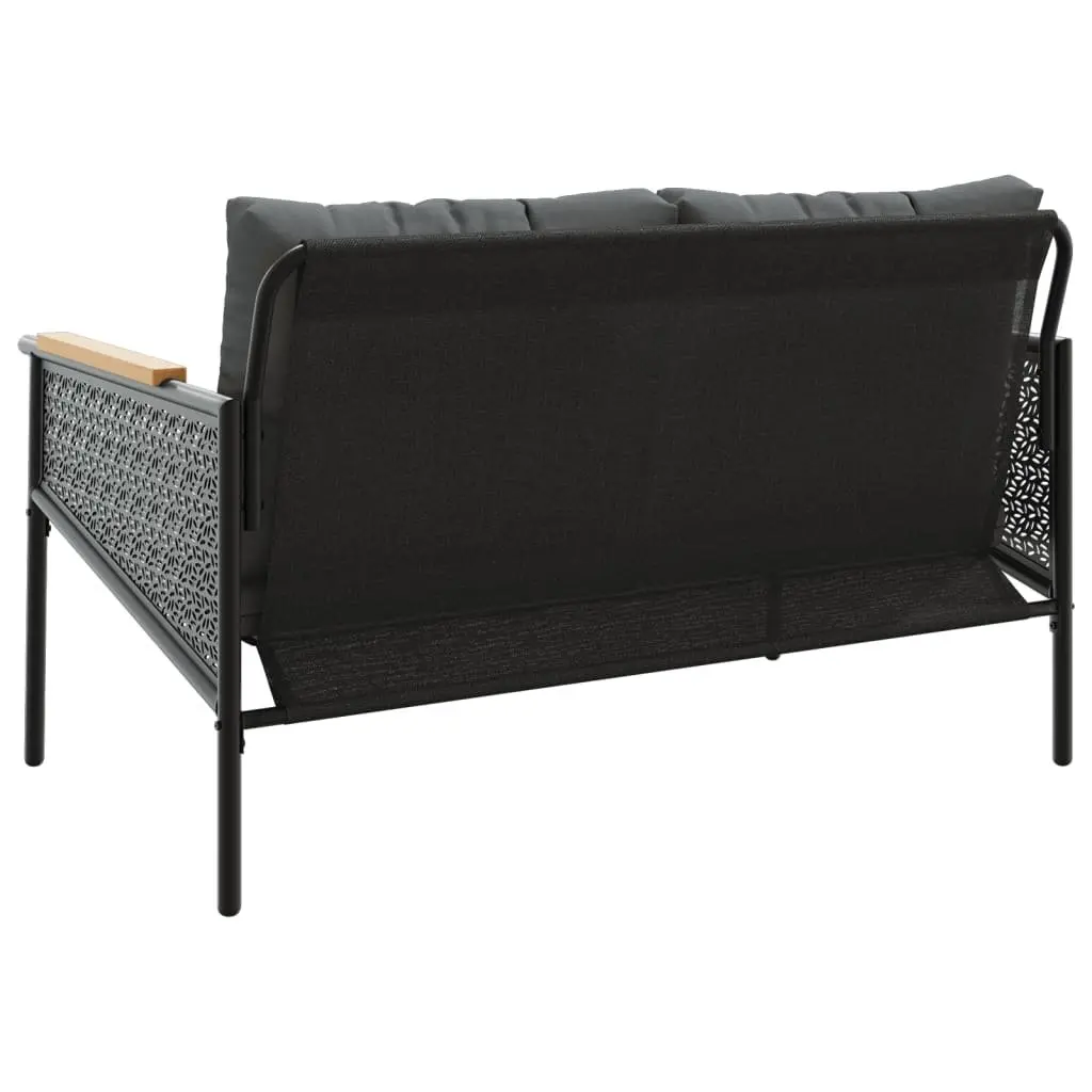 Garden Bench 116cm Steel Frame with Cushions for Outdoor Seating Black