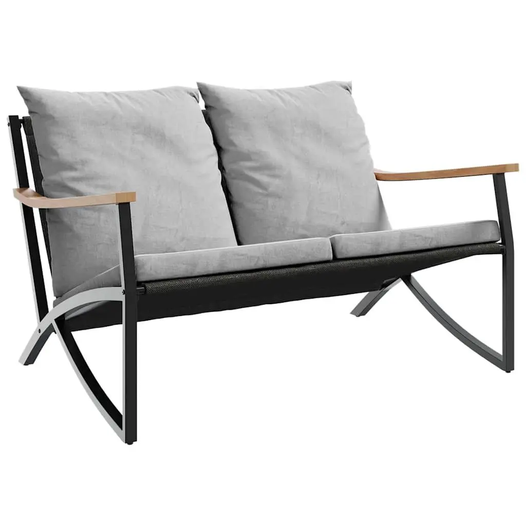Garden Bench 120cm Steel Frame with Cushions Black