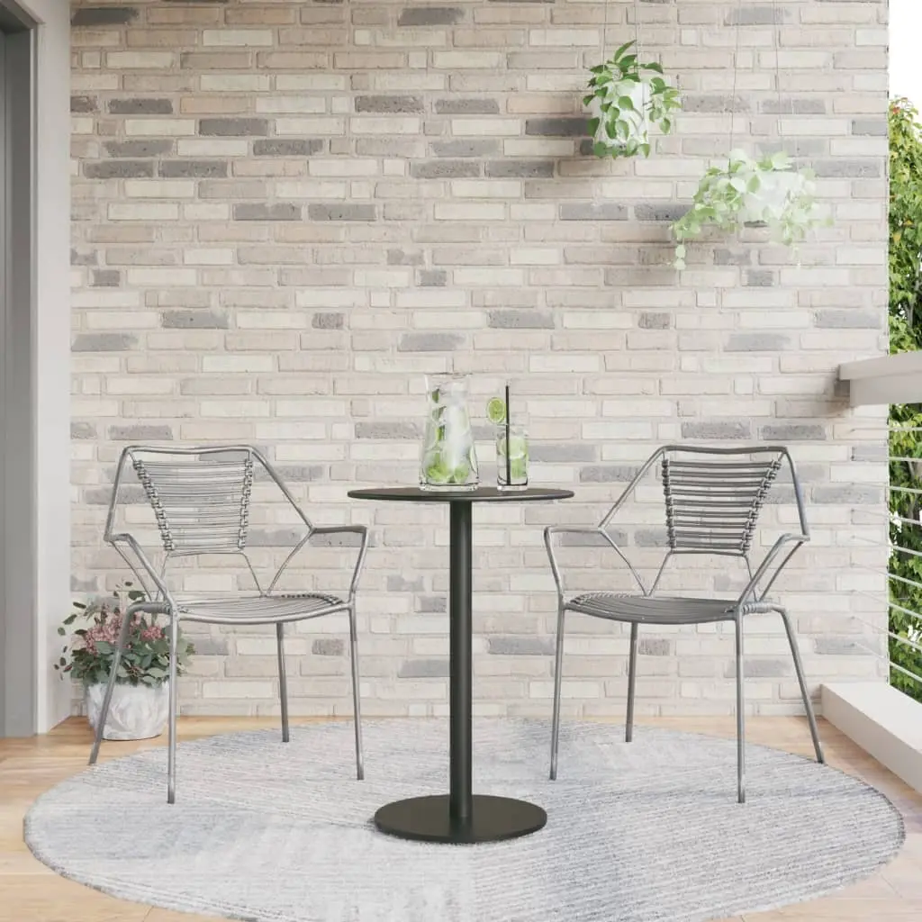Round Garden Table Ø50cm Black Steel Frame Outdoor Patio Dining Height 72cm