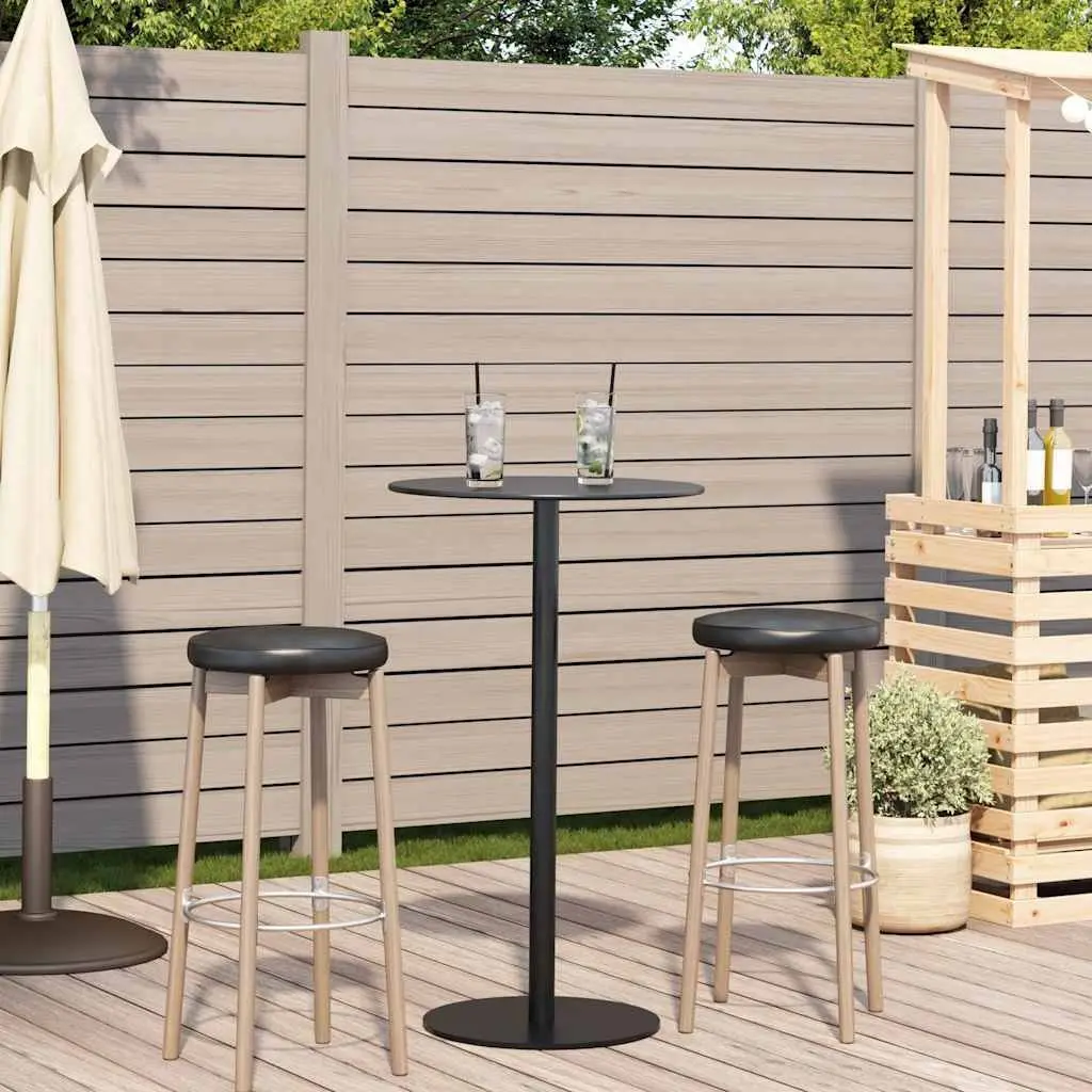 Round Garden Table 60cm Black Steel Frame Outdoor Patio Furniture