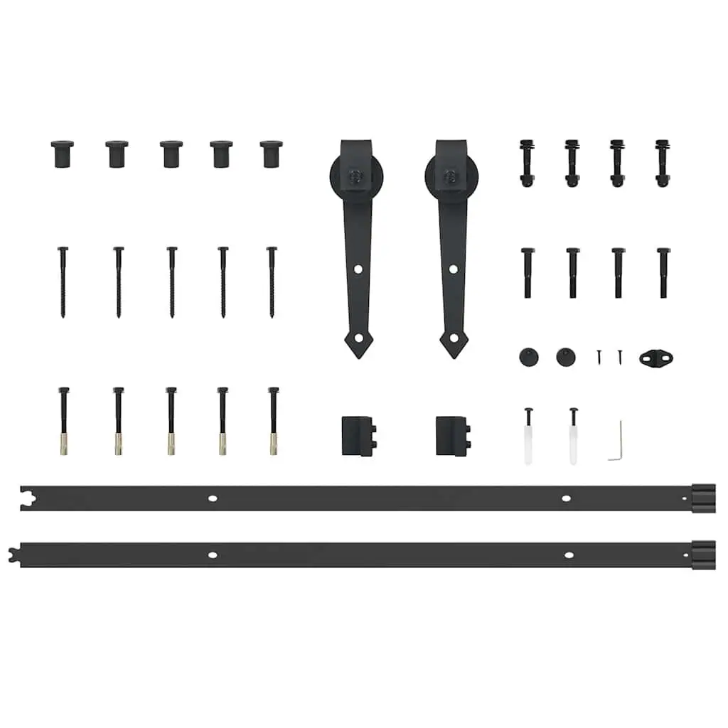 Sliding Door Hardware Kit 213.5cm Powder-Coated Steel Track Rail System Black