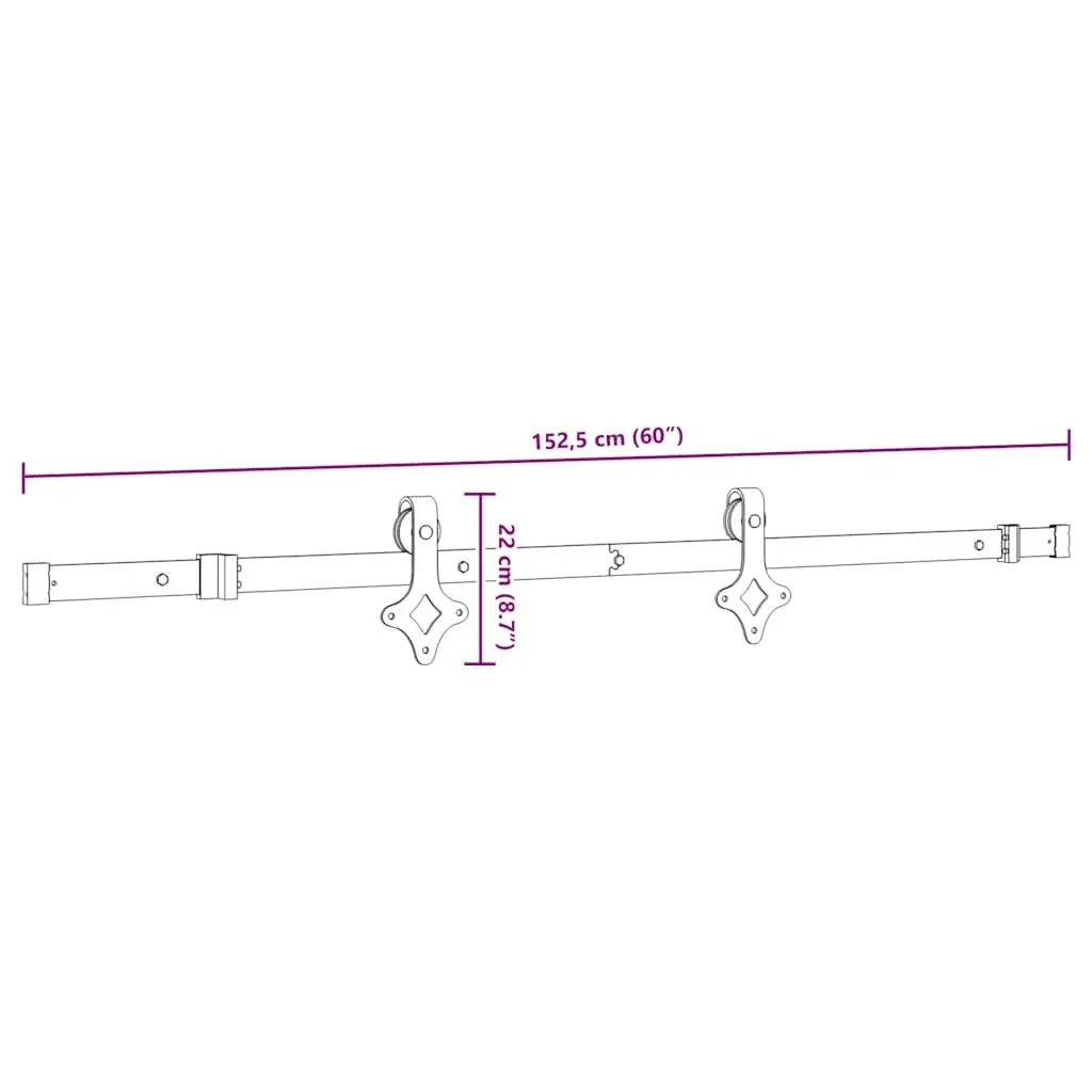 Sliding Door Hardware Kit 152.5cm Steel Track Rail System Black Powder-Coated Internal Bearings