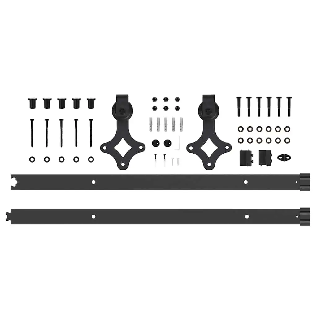 Sliding Door Hardware Kit 152.5cm Steel Track Rail System Black Powder-Coated Internal Bearings