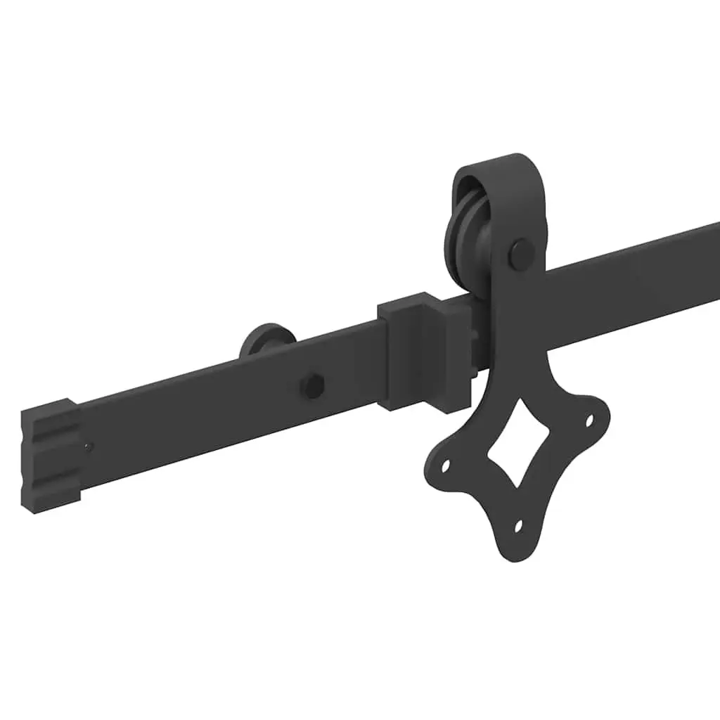 Sliding Door Hardware Kit 152.5cm Steel Track Rail System Black Powder-Coated Internal Bearings